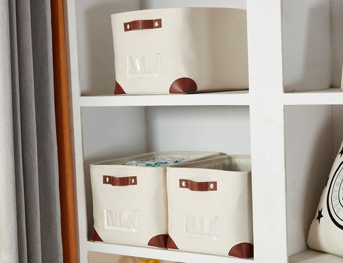 DECOMOMO White Storage Bins - Large Fabric Baskets for Shelf & Linen Closet Organization | 3 Pack with Label Holders