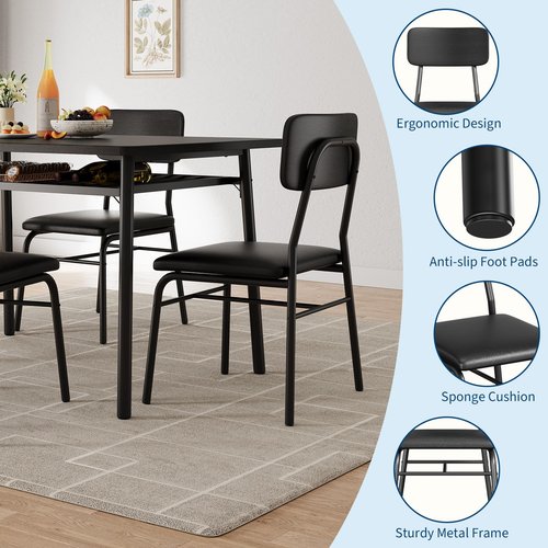 IDEALHOUSE 3-Piece Dining Table Set for 2 with Storage Rack, Wood Kitchen Table with Upholstered Chairs Set of 2, Small Square Table Set with Metal Legs Support, for Dining Room, Living Room, Black