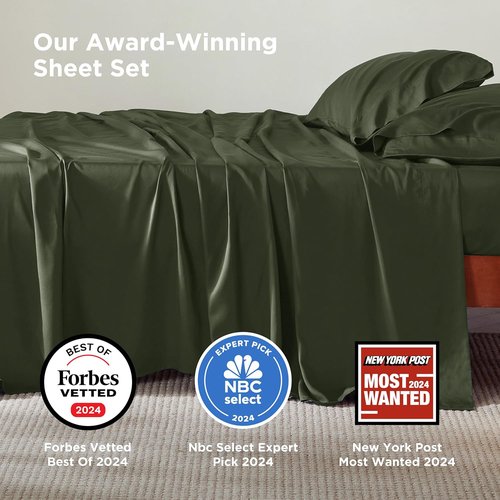 Bedsure King Size Cooling Sheets Set - Breathable Rayon from Bamboo, Soft & Silky, Deep Pocket Olive Green