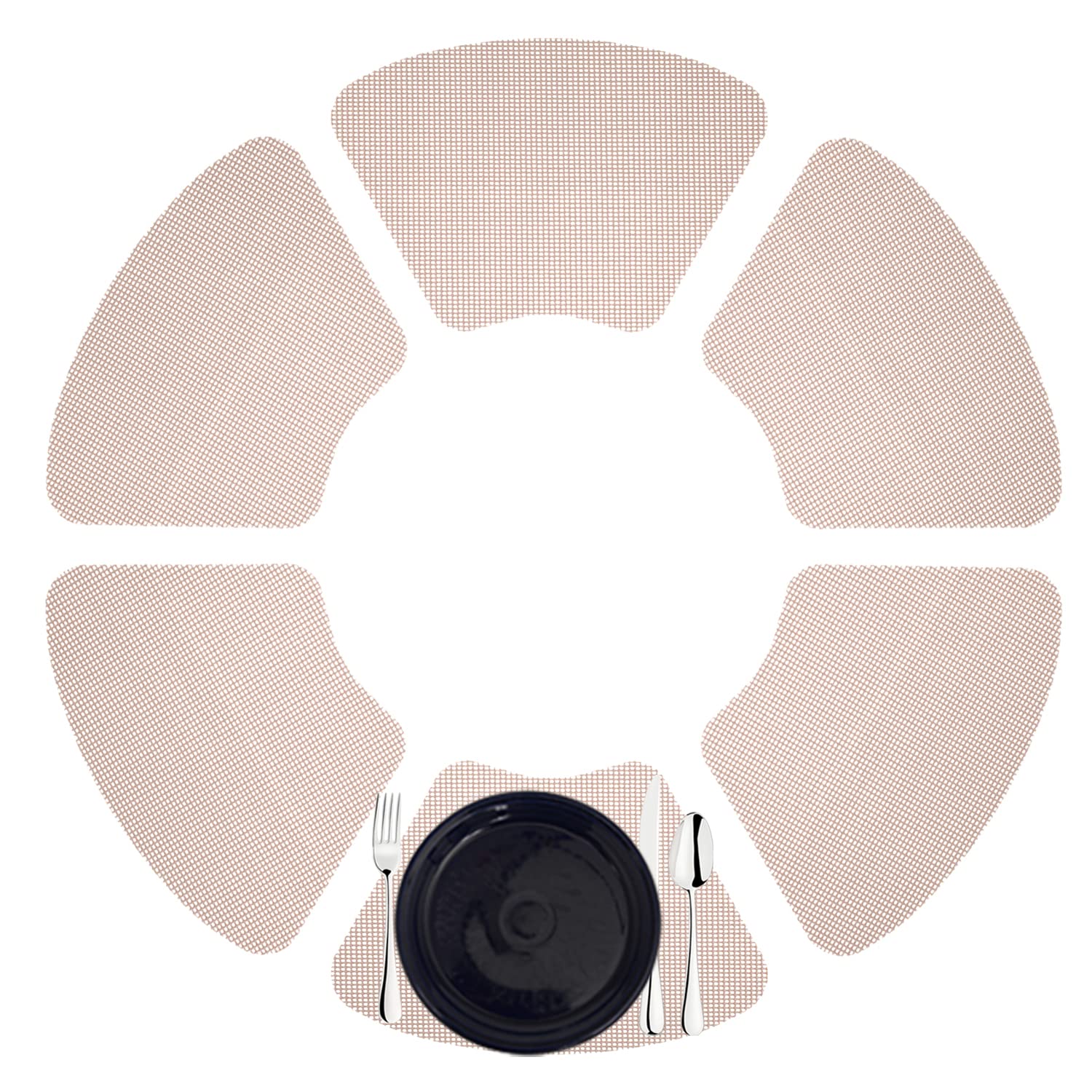 Kraftware Fishnet Wedge Placemats for Round Outdoor Tables, Tan, Set of 6, Small