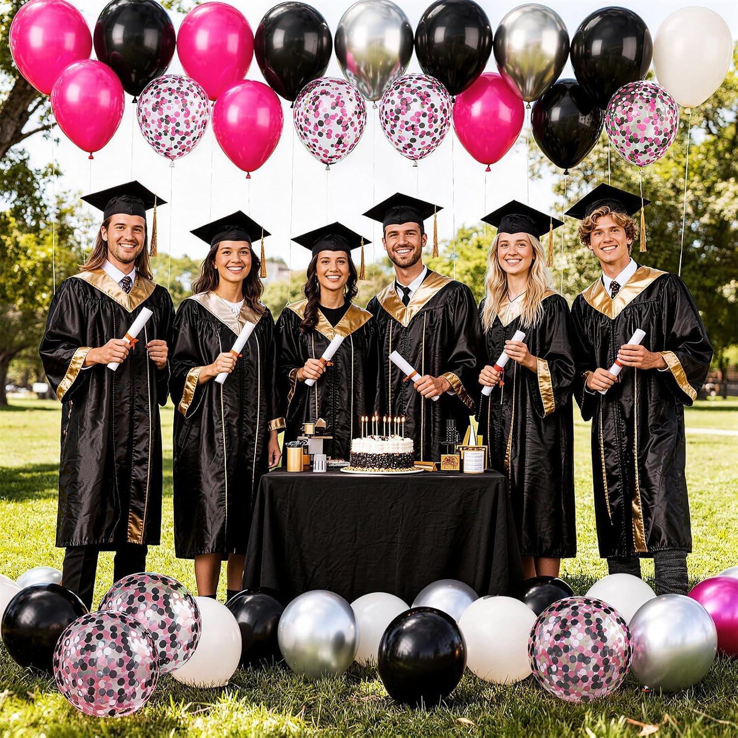 Skiennix 12-Inch Black & Hot Pink Balloons - 60 Pack for Birthday Parties & Celebrations | Gender Reveal Decor