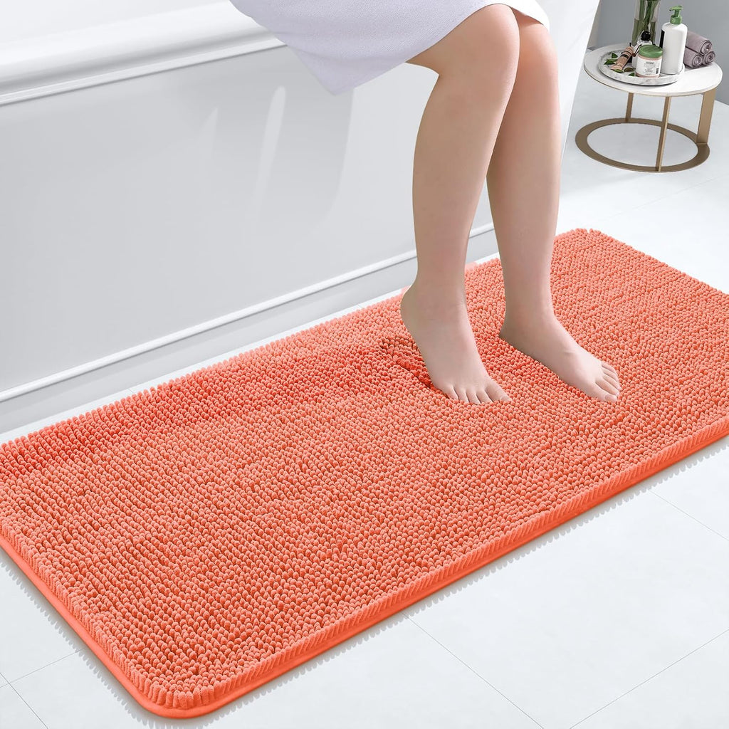 OLANLY Bathroom Runner Rug - Extra Soft Chenille, Quick Dry, Machine Washable | 47x20, Coral Color