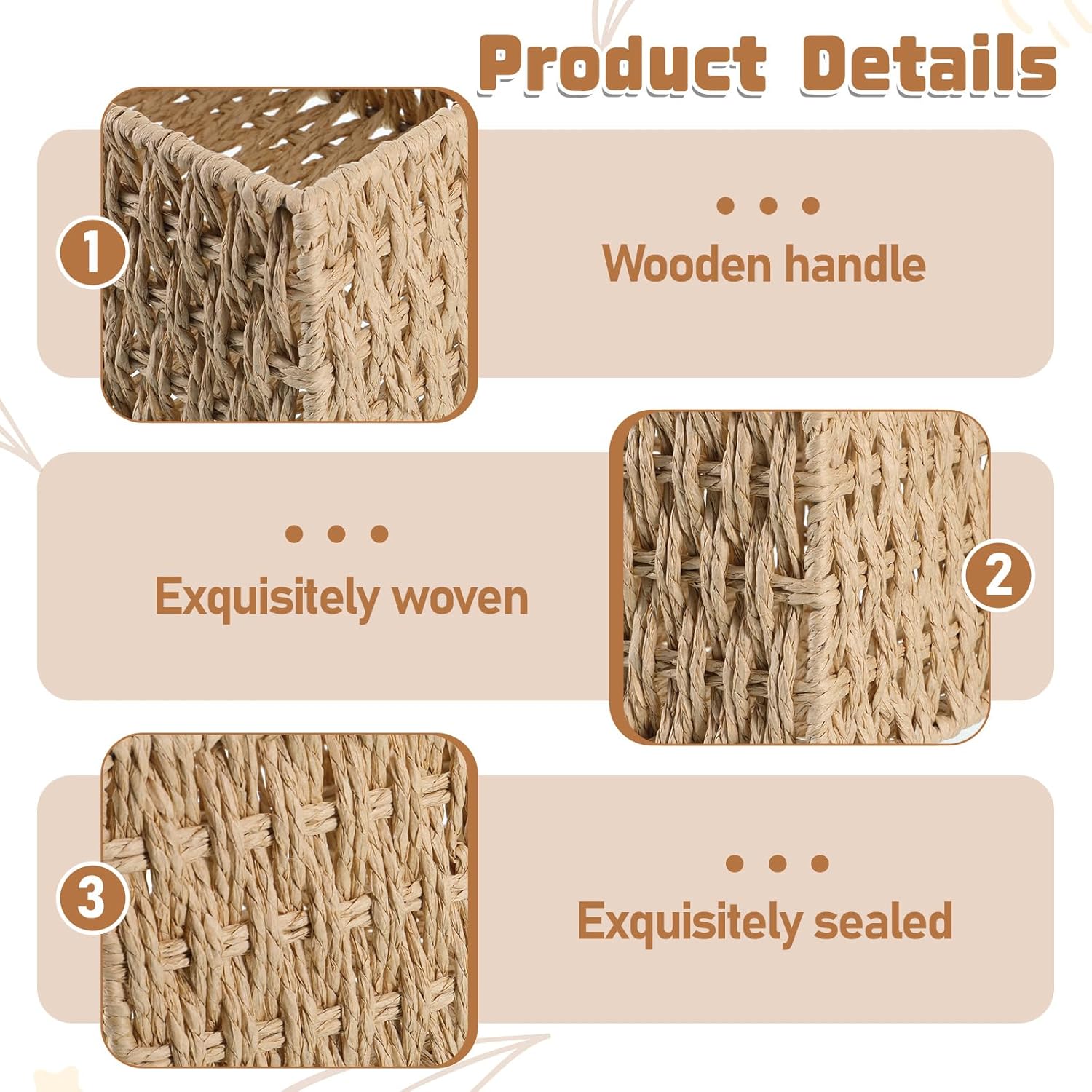 Skiennix Wicker Baskets - Hand-Woven Organizing Baskets for Bathroom | 3 Pack Toilet Paper Storage