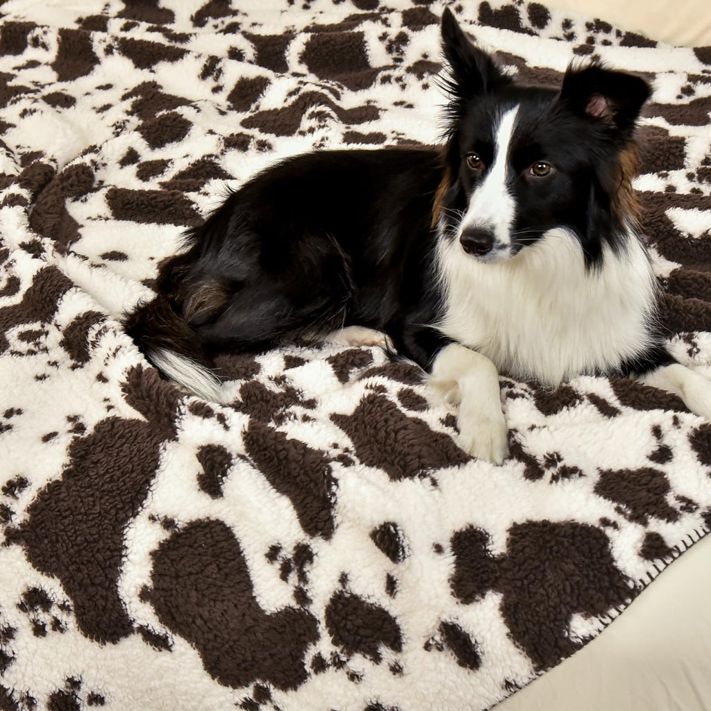 PHF Cute Cow Print Sherpa Blanket King Size for Women Men Adults, Reversible Thick and Warm Blanket for Winter, Ultra Soft Fuzzy Animal Pattern Bedding for Bed Sofa Couch, 108x90, Brown