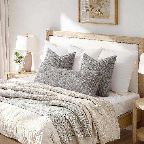 MIULEE Light Grey Long Body Lumbar Throw Pillow Cover - Soft Boho Design 14x36 Inch for Sofa & Bed
