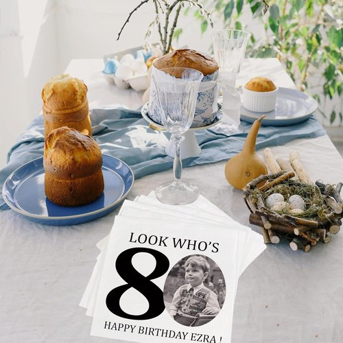 Custom Photo Napkins | Personalized 80th Birthday Napkins - Look Who's 80 Design for Party Decor
