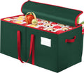 SeasonBliss Christmas Ornament Storage Box - Holds 128 Ornaments | Large, Sturdy Organizer with Adjustable Dividers & Zipper, Green