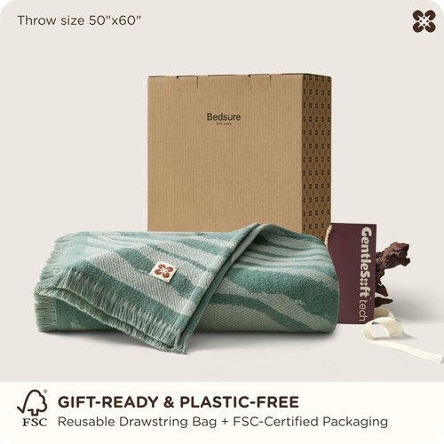 Bedsure 100% Cotton Throw Blanket for Couch - Luxury Aesthetic Woven Textured Blanket Gifts for Women, Cozy and Soft for All Seasons, Home Decor Boho Throw for Sofa, Chair, Sage Green, 50x60 Inches