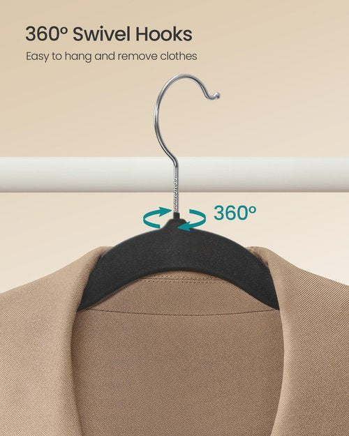 SONGMICS Velvet Hangers 60 Pack, Non-Slip Clothes Hangers with Silver-Colored Swivel Hooks, Slim Space-Saving for Closet, Heavy-Duty, Black UCRF036BZ02S