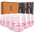 GLAZVIA Pink Stemless Wine Glasses Set of 6, 15oz Drinking Glassware Dishwasher Safe, Wine Glass Tumblers for Red or White, Gift for Party, Holiday, Anniversary, Restaurant, Home Bar, Daily Use