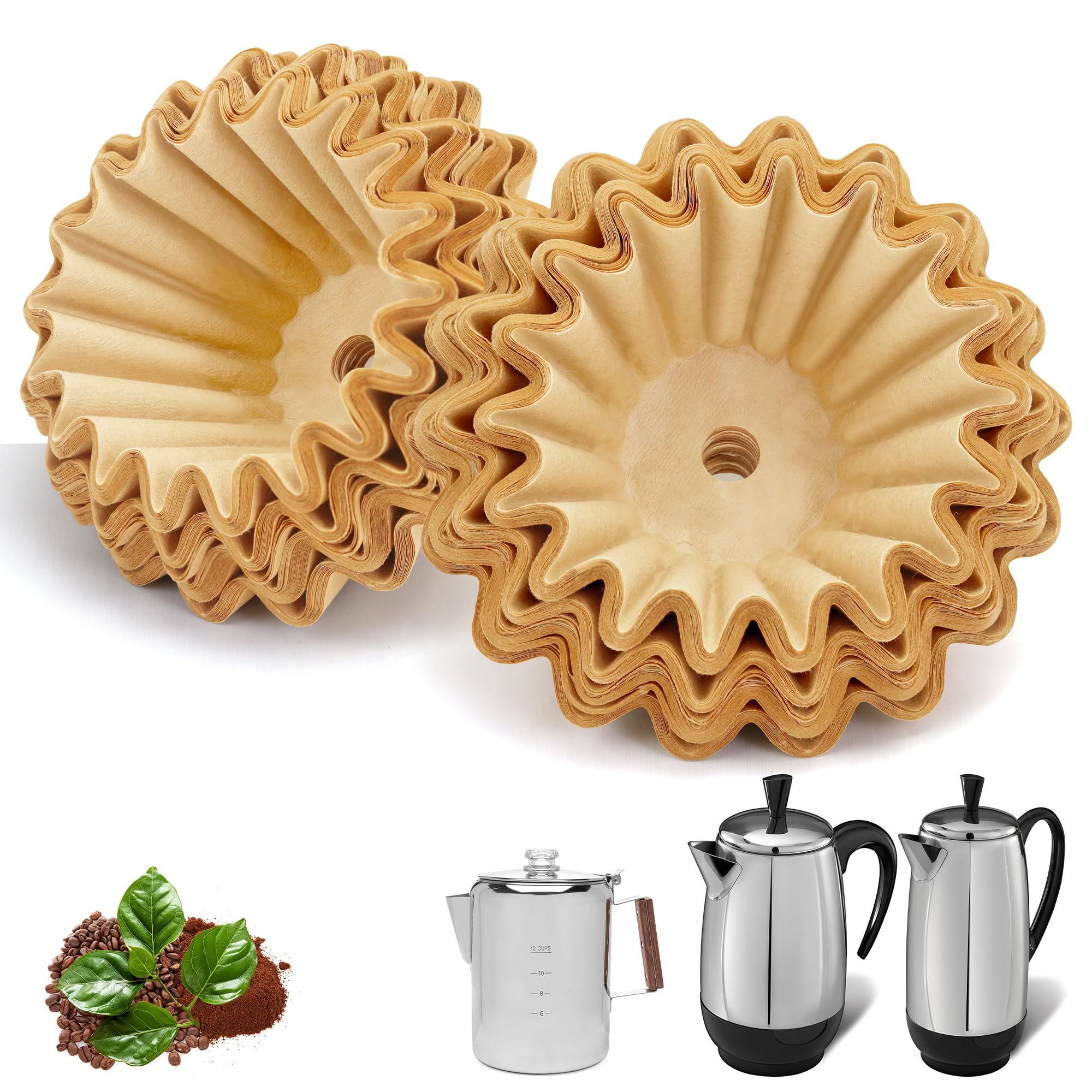 Paper Coffee Filters Compatible with Farberware Coffee Percolator, 150 Pcs Perforated Filter for Farberware 8/12 Cup, Coletti Bozeman 12 Cup, Elite Gourmet EC812, Cuisinart PRC-12N