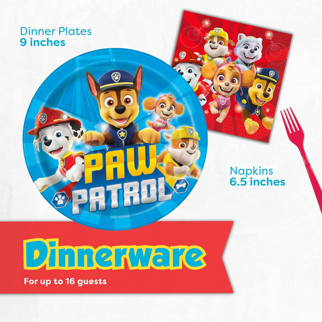 Paw Patrol Birthday Decorations - Complete Party Supplies Kit for 16 Guests | Plates, Napkins, Banner & Masks