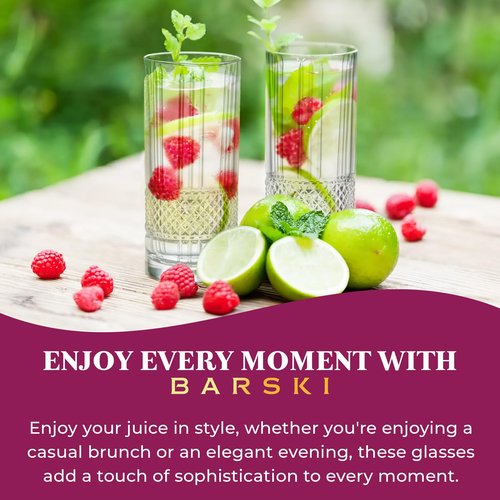 Barski Highball Glass - Drinking Glasses - Set of 4 - Hiball Tumblers - Glass Crystal Tumbler - for Water, Juice, Beer, Mixed Cocktails, Mojito Glass, Tom Collins Bar Glassware, 13 oz, Made in Europe
