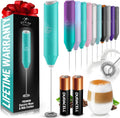 Zulay Kitchen Powerful Milk Frother AA Batteries Included – Ultra Fast Handheld Drink Mixer with Stainless Steel Whisk Stirrer for Coffee, Protein, Matcha & More, Frother Wand Electric Frothmate Aqua