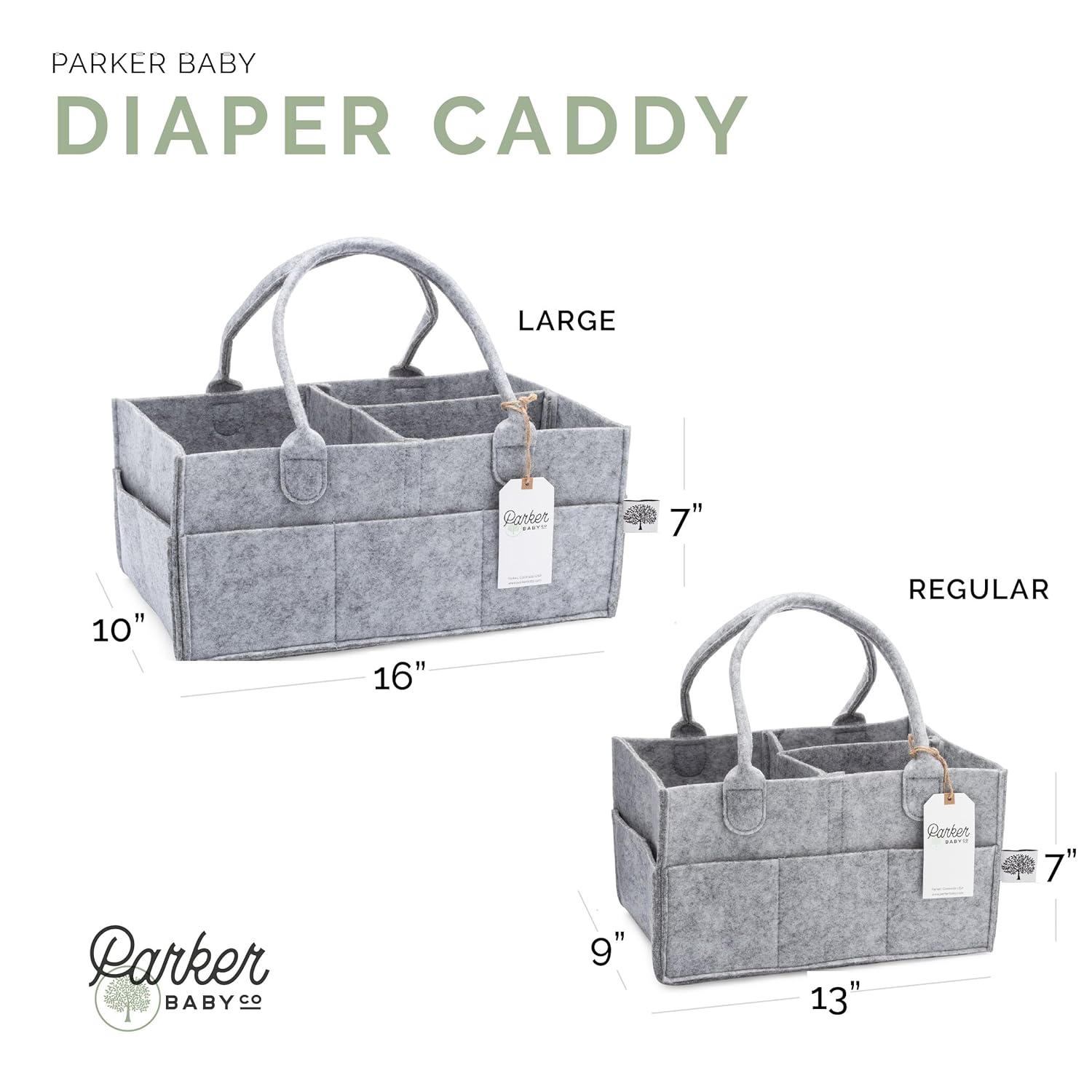Parker Baby Diaper Caddy - Stylish Nursery Storage Bin & Car Organizer for Diapers - Gray, Regular Size