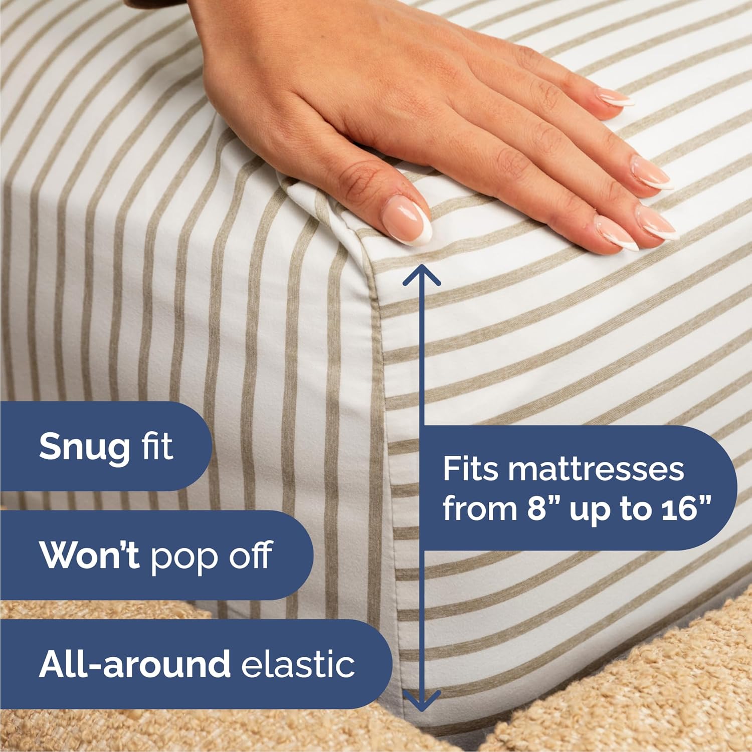 Skiennix Queen Size Sheet Set - Comfy Cooling Bed Sheets | Luxury Hotel Quality - Beige Stripes