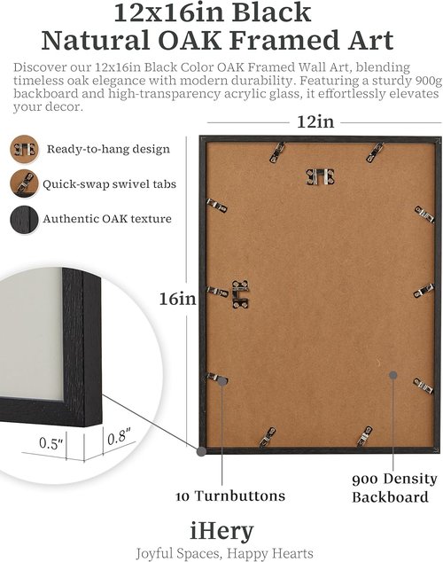 iHery Premium Natural Black Oak Wood Framed Wall Art - Retro Woman Canvas Decor 12x16in for Girly Dorm & Living Room