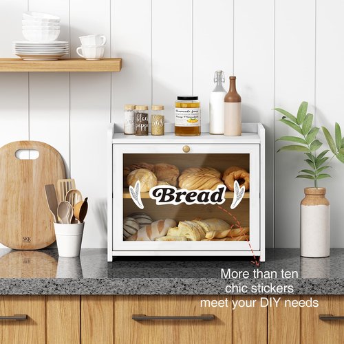 Goozii White Double Layer Bread Box for Kitchen Countertop, 2 Tier Counter Breadbox for Homemade Bread, Large Bread Storage Container Holder Keeper for Sourdough Loaf Storage (Bamboo Wood)