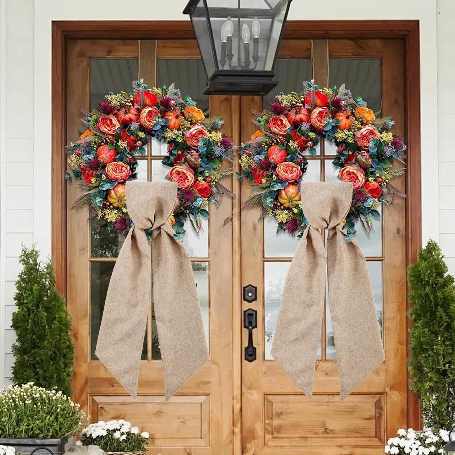 Skiennix Burlap Wreath Sash - Blank Monogram Decor for Front Door | 5'' L x 54'' W, Brown (2 Pack)