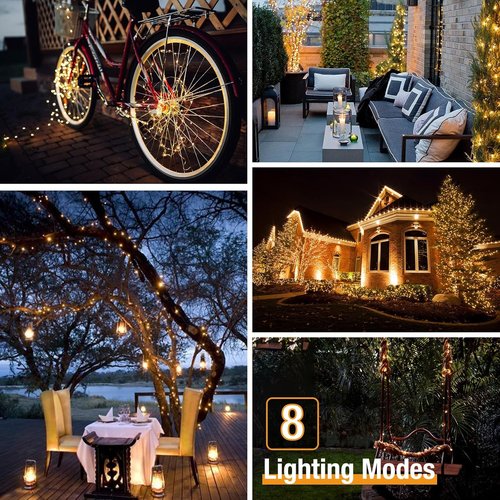 BTFarm Solar String Lights - 198FT 480LED Waterproof Fairy Lights | 8 Modes for Outdoor Decor, Warm White