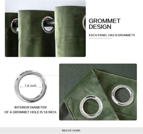 MIULEE Velvet Curtains - Olive Green Thermal Insulated Grommet Drapes | Soundproof Room Darkening, 52 x 84 Inch Set of 2