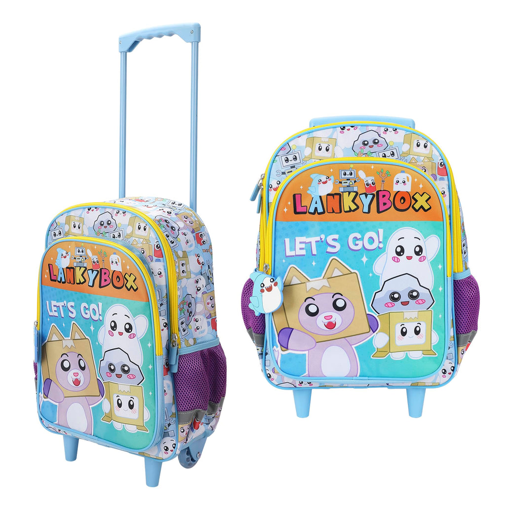 Bioworld Lanky Box Let's Go! 16" Rolling Travel Backpack With Wheels And A Keychain