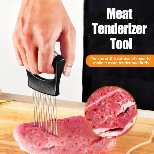 CNTVO Onion Holder for Slicing, Stainless Steel Onion Slicer, Onions Slicer Holder with Protective Cover, Multi-Use Vegetable Chopper for Onions Tomatoes Avocados Potato Eggs Kiwifruit Meat Lemon