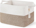 Mkono Woven Storage Basket - Decorative Cotton Rope Cube for Organizing Clothes & Toys | 13'' x 10'' x 9'', Brown & White