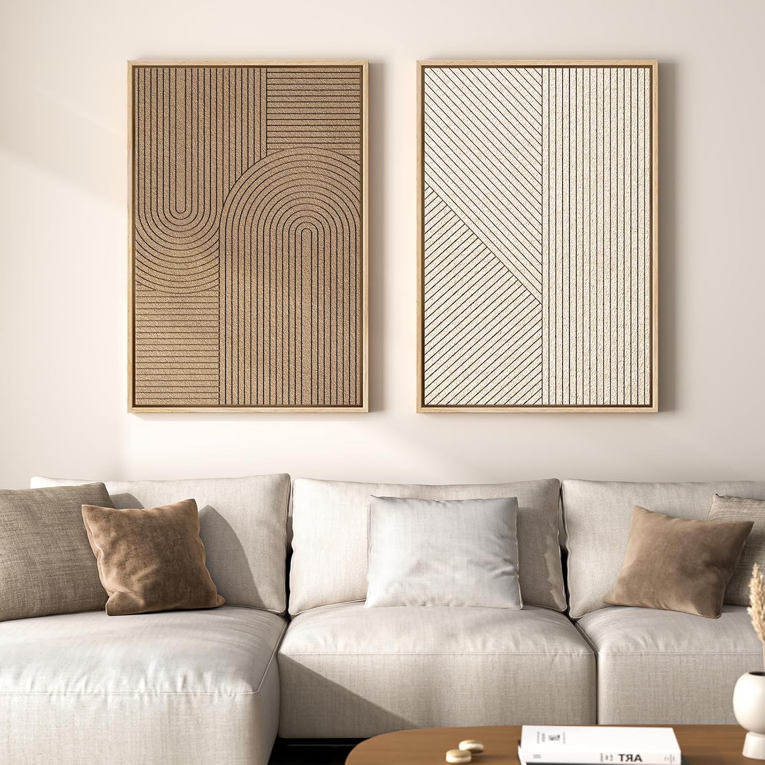 Regine Switzerland 3D Textured Wall Art Set - Modern Beige & Brown Abstract Paintings | 24x36 In