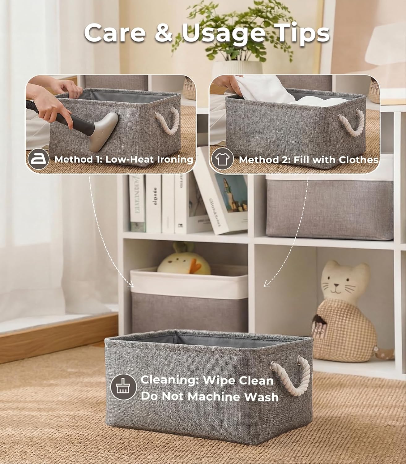 TheWarmHome Storage Bins - Grey Fabric Storage Baskets for Organizing | 11.8x7.9x5.2 Inch Closet Organizer