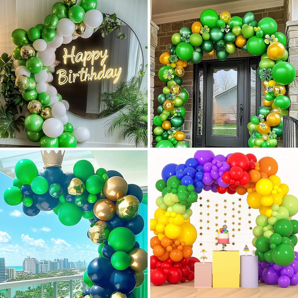 RUBFAC Green Latex Balloons - 129pcs in Various Sizes for Christmas & Party Decorations | 5-18 Inch