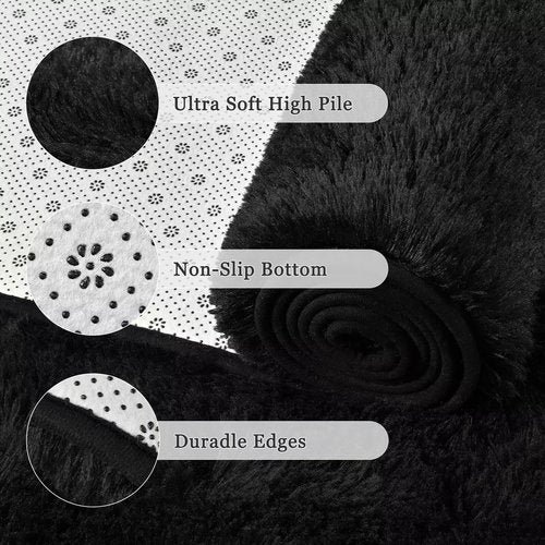 junovo 6x9 Black Washable Area Rug for Boys Bedroom Living Room, Soft Non-Slip Fluffy Rugs, Shag Plush Memory Foam Carpet for Kids Room Baby Nursery Home Decor