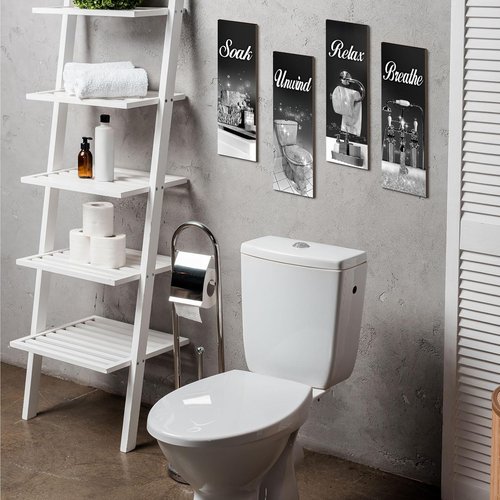 Honoson Bathroom Decor Wall Art - 4 Pcs Farmhouse Signs for Soothing Home Spa | Black & Silver