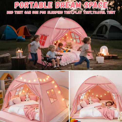 Jiangcha Full Size Kids Play Tent, Indoor Privacy Canopy Teepee for Boys & Girls, Portable Dark Room Sleeping Tent for Bedroom Floor Camping
