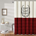 Lush Decor Red Buffalo Plaid Home Sweet Home Wreath Cotton Shower Curtain (72" x 72")