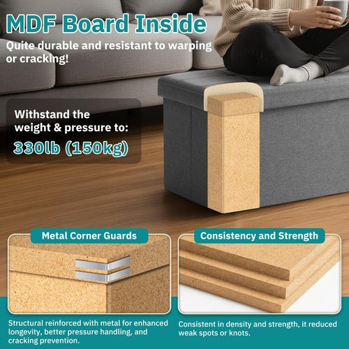 Snuvid 35-INCH Storage Ottoman Bench, Footrest with Storage, End of Bed Bench Coffee Table for Living Room, Bedroom, Entryway, Dark Gray