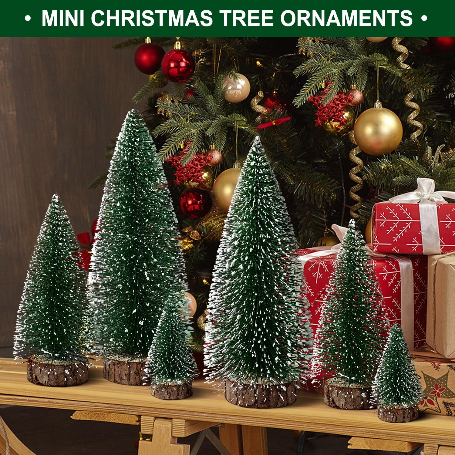 Skiennix Mini Christmas Trees - 6pcs Bottle Brush Decorations for Indoor/Outdoor Holiday Decor | Green