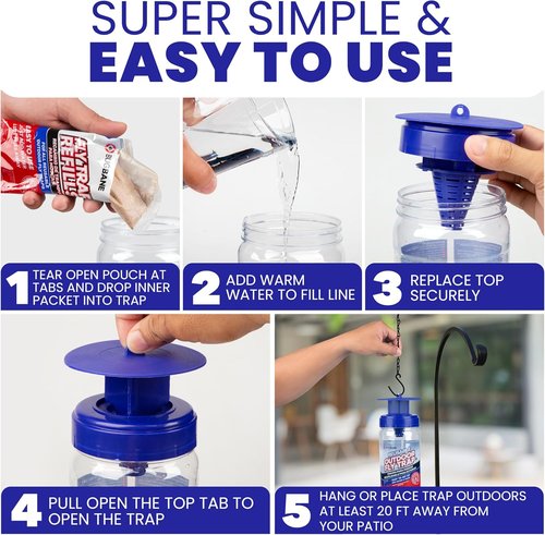2 Fly Traps Outdoor - Non-Toxic Dissolvable Bait Refills | Reusable Hanging Bug Catcher for Patio