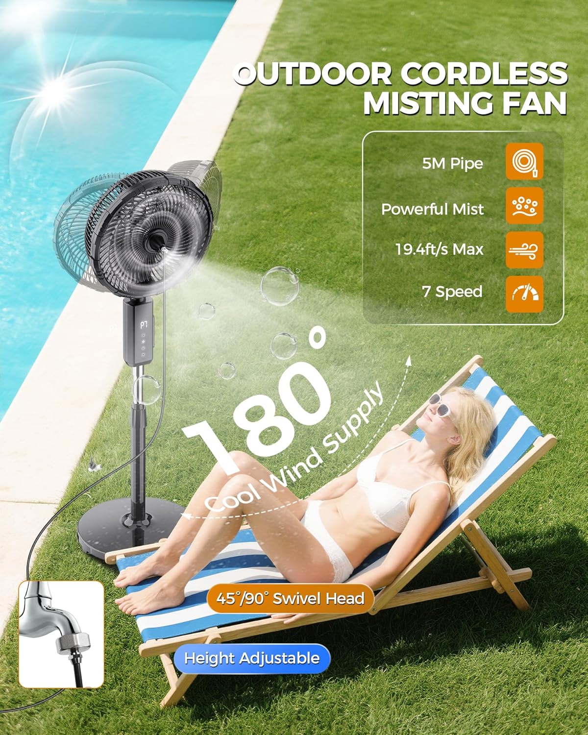 Skiennix Outdoor Misting Fan - 12-Inch Portable Water Cooling Fan with Remote & Timer | Ideal for Patios & Bedrooms