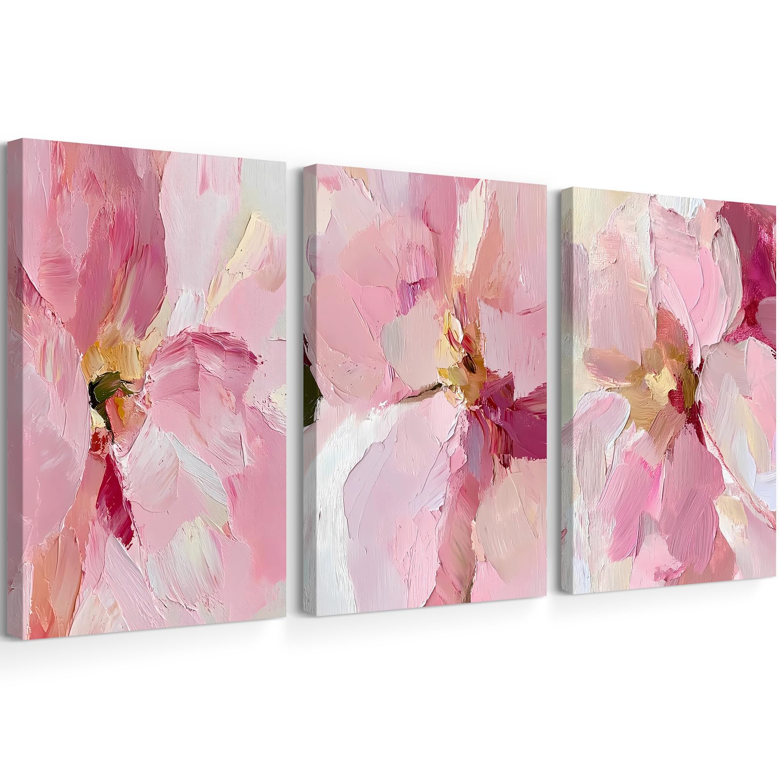 Abstract Floral Wall Art Pink Flower Canvas Pictures Modern Wall Decor Blush Pastel Pink Prints Peony Painting Minimalist Poster Botanical Artwork for Bedroom Living Room 16x24x3 Inch Ready to Hang