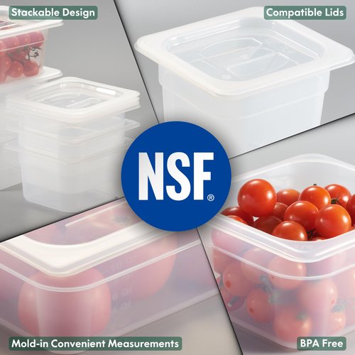 CURTA 4-Pack 1/2 Size 6" Deep Food Pan with Handled Lid – NSF Commercial-Grade Translucent Polypropylene, Stackable Freezer-Safe Storage for Restaurants, Catering & Buffets
