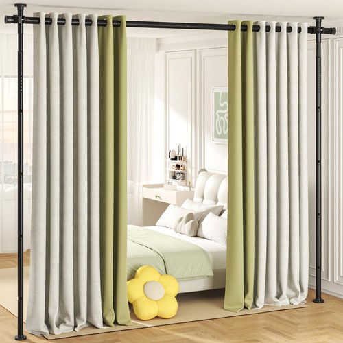 Room Divider, No Drilling Curtain Rod for Room Separation, 4-10ft(H) 29-73"(W) Adjustable Wall Divider, Heavy Duty Floor to Ceiling Tension Rod Space Partition Privacy Separator for Dorm Office, Black