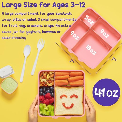 Fimibuke Bento Lunch Box - Leak Proof 4-Compartment Container | BPA-Free, Dishwasher Safe, Perfect for Kids Ages 3-12