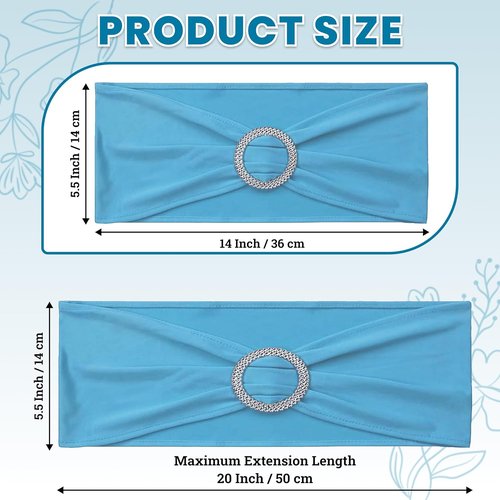 MDS Spandex Chair Sashes - Pack of 200 Universal Elastic Stretch Ties with Buckle for Weddings | Blue