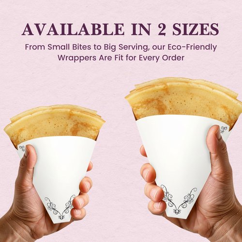 Friteshop Elegant Victorian French Crepe Holder - Regular Size – Perforated, Disposable holder for Crepes – Hot and Cold Crepe, Heavy-Duty, Grease-Resistant Takeaway Food Packaging - 100 Pck