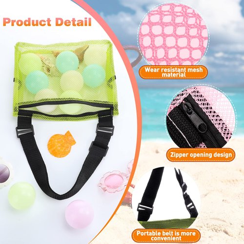 4 Pieces Mesh Beach Bag Colorful Sand Toy Seashell Collecting Bag Adjustable Kids Quick Dry Net Tote for Seashell Collecting Sand Toy Swimming Accessories Gift for Boys and Girls