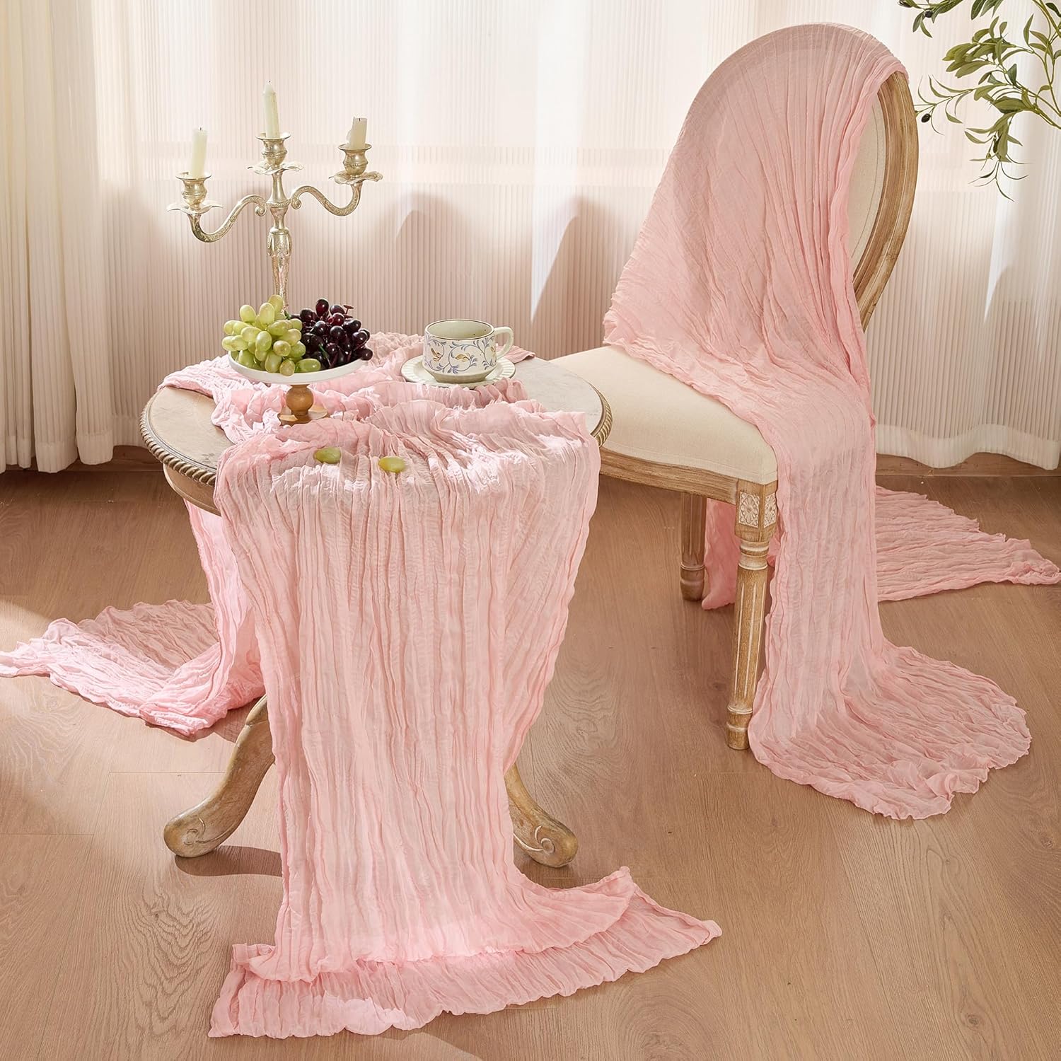 Skiennix 6 Pack Dusty Pink Table Runners - 120 Inch Boho Rustic Cheesecloth for Events & Home Decor