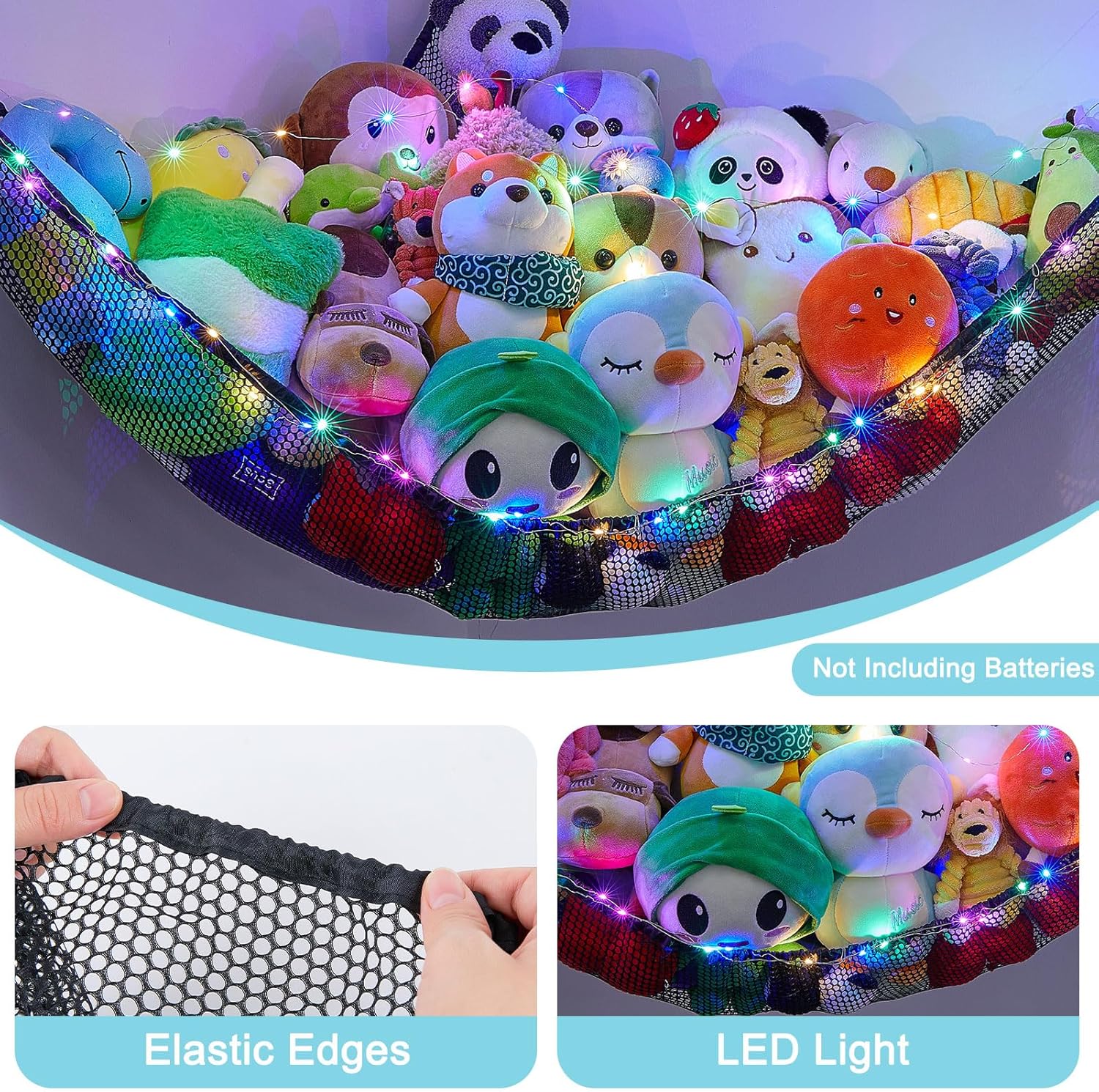 Skiennix Unicorn Castle Stuffed Animal Storage Organizer - LED Light Hanging Hammock | Large Black