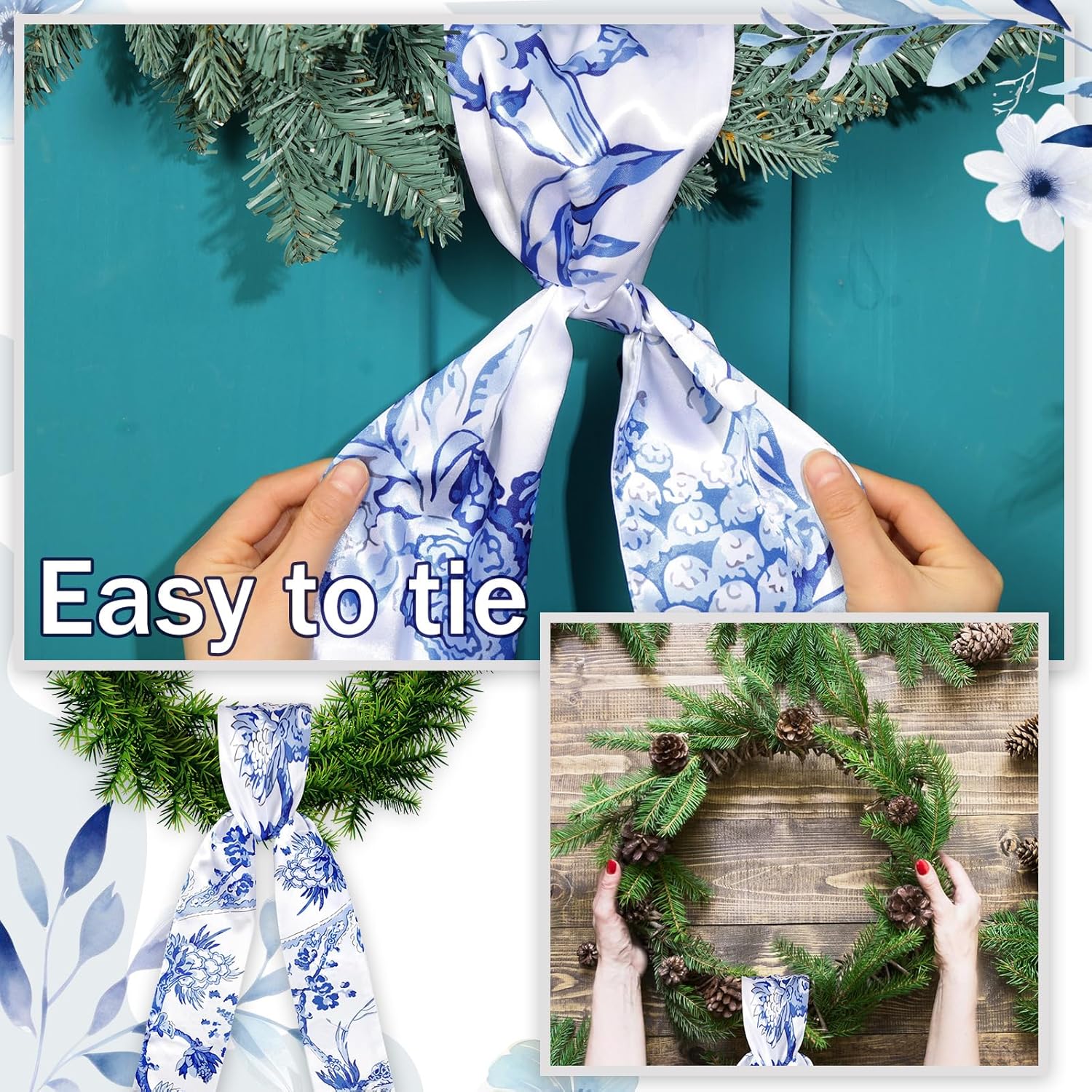 XunYee Wreath Sash Set - 6 Pcs Embroidered Monogram Decor for Indoor/Outdoor Use | Chinoiserie Design
