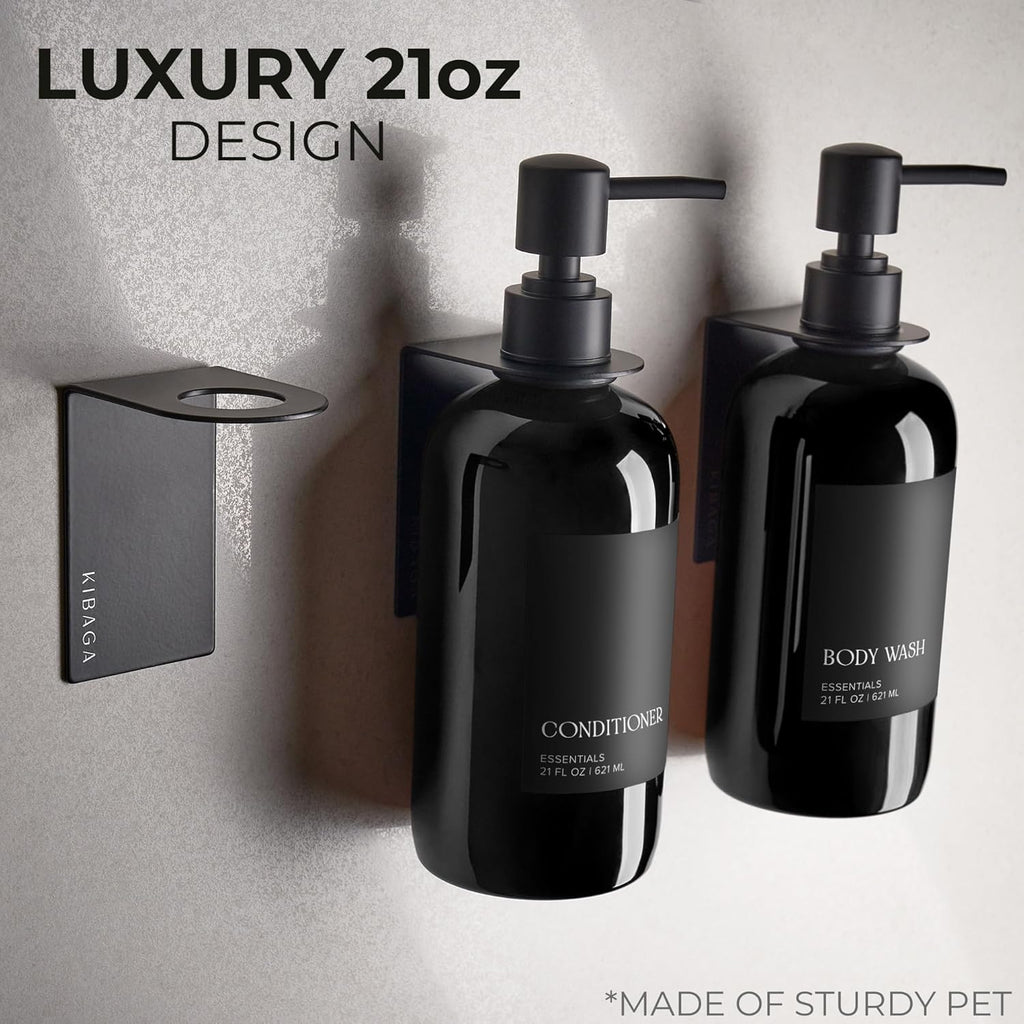 Stylish Shampoo & Conditioner Dispenser Set - Modern 21oz Wall-Mount Soap Bottles with Labels